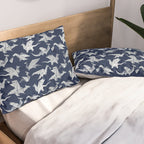 Origami metallic dragon friends // oxford navy blue background metal silver fantasy animals Pillow Sham Gallery Image 2