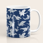 Origami metallic dragon friends // oxford navy blue background metal silver fantasy animals Coffee Mug Gallery Image 1