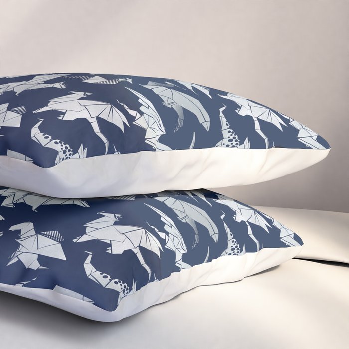 Origami metallic dragon friends // oxford navy blue background metal silver fantasy animals Pillow Sham Gallery Image 3