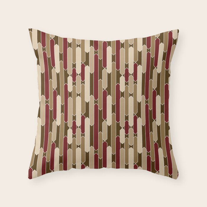 Modern Tabs in Brown, Burgundy and Tan Throw Pillow