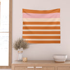 Mixed Stripe Pattern in Orange and Pink Wall Tapestry Gallery Image 2