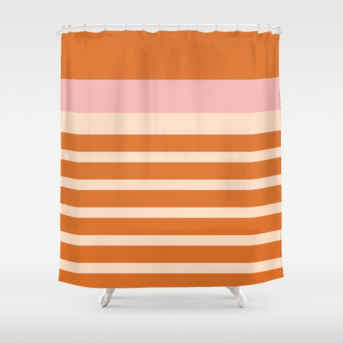Mixed Stripe Pattern in Orange and Pink Shower Curtain Gallery Image 1