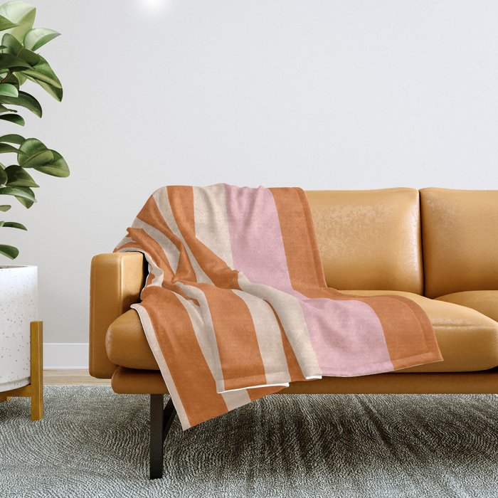 Mixed Stripe Pattern in Orange and Pink Throw Blanket Gallery Image 1