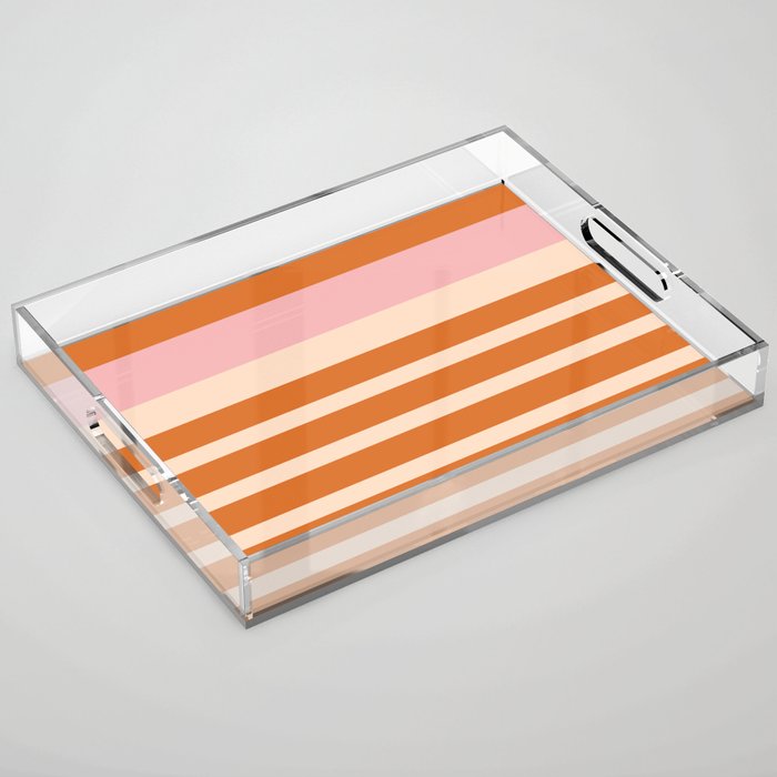 Mixed Stripe Pattern in Orange and Pink Acrylic Tray Gallery Image 1