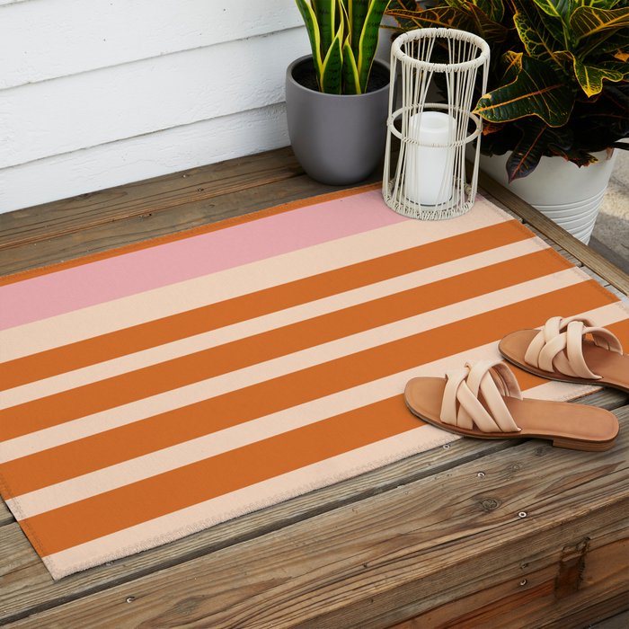Mixed Stripe Pattern in Orange and Pink Outdoor Rug Gallery Image 2