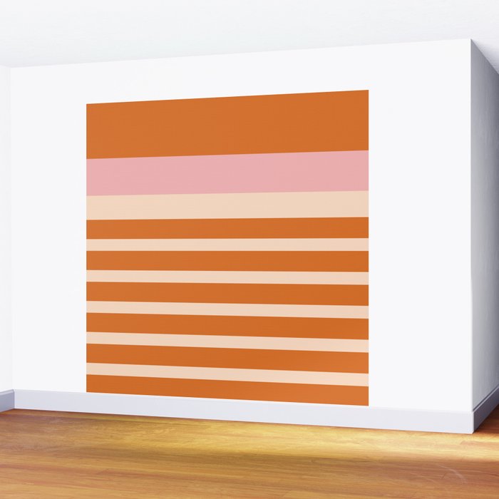 Mixed Stripe Pattern in Orange and Pink Wall Mural Gallery Image 2