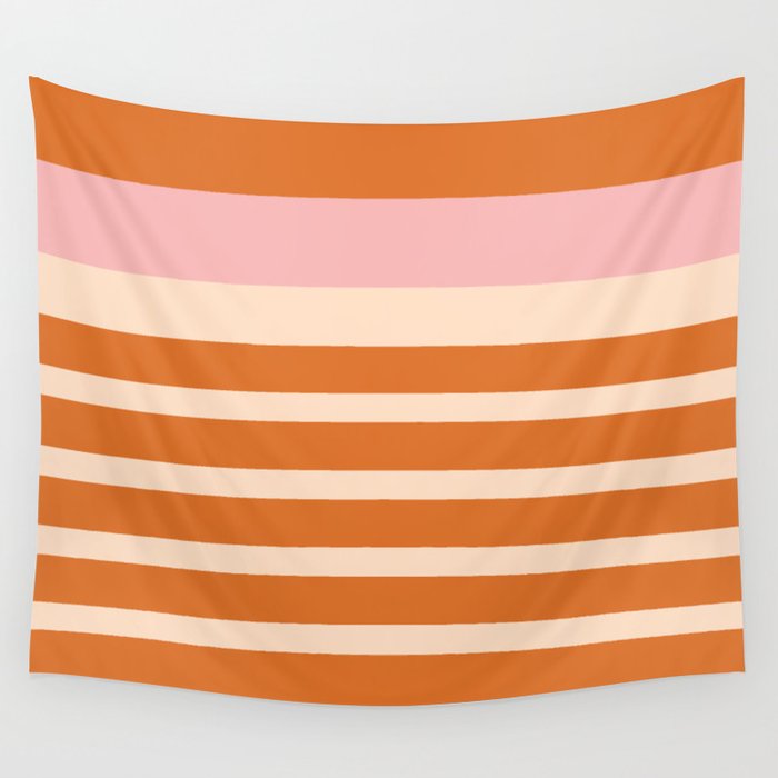 Mixed Stripe Pattern in Orange and Pink Wall Tapestry Gallery Image 4