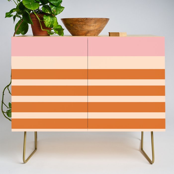 Mixed Stripe Pattern in Orange and Pink Credenza Gallery Image 1
