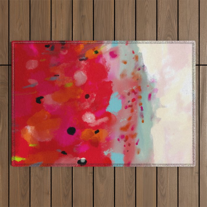 red poppies field abstract Outdoor Rug Gallery Image 1