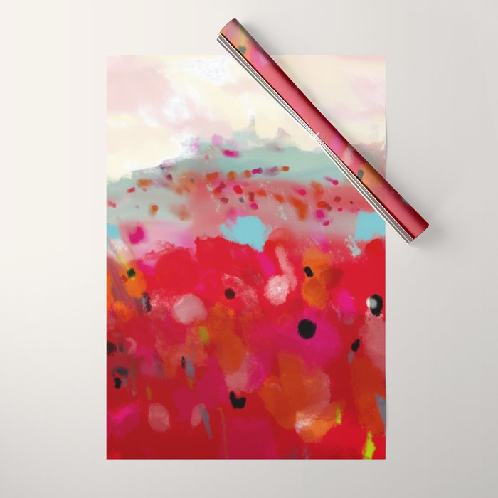 red poppies field abstract Wrapping Paper Gallery Image 1