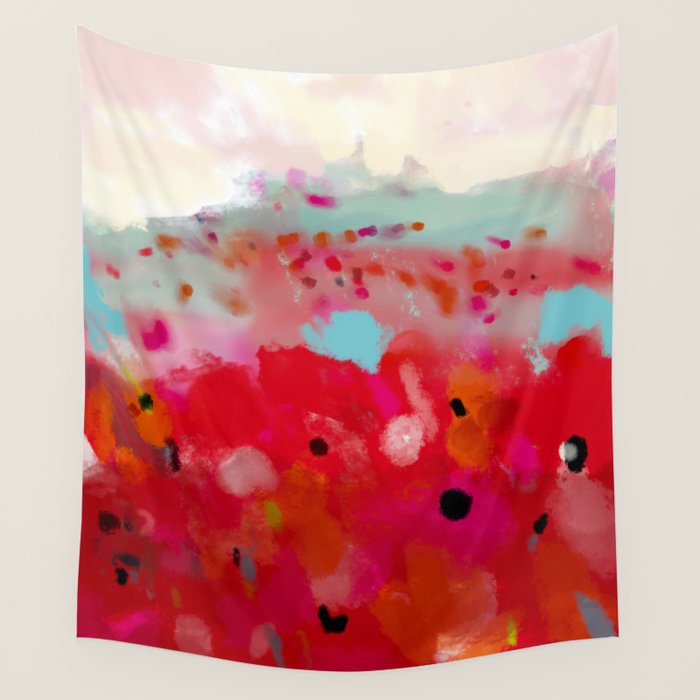 red poppies field abstract Wall Tapestry Gallery Image 1