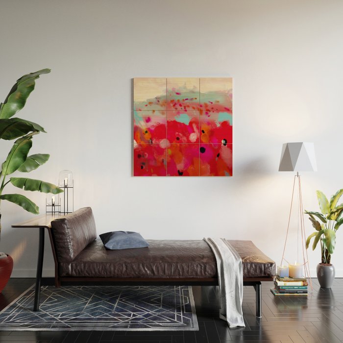 red poppies field abstract Wood Wall Art Gallery Image 2