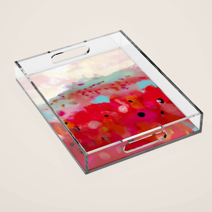 red poppies field abstract Acrylic Tray Gallery Image 1