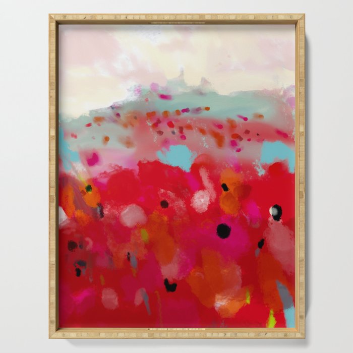 red poppies field abstract Serving Tray Gallery Image 1