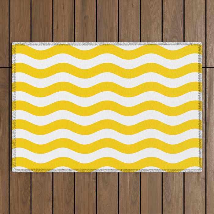 Wavy Stripes Patten Yellow Outdoor Rug Gallery Image 1