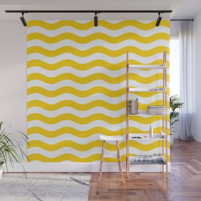 Wavy Stripes Patten Yellow Wall Mural Gallery Image 1