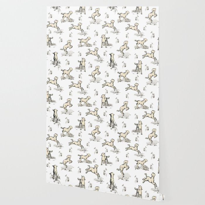 Little Sheep in Meadow - Toile pattern for Children  Wallpaper Gallery Image 2