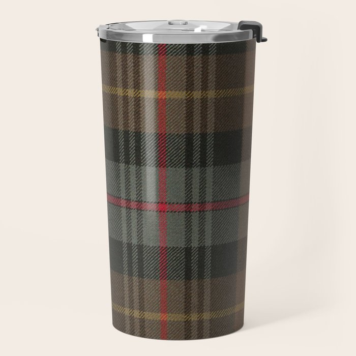 Vintage Brown Gray Tartan Plaid Pattern Travel Mug Gallery Image 2