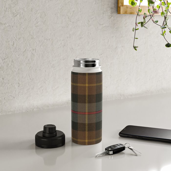 Vintage Brown Gray Tartan Plaid Pattern Water Bottle Gallery Image 4