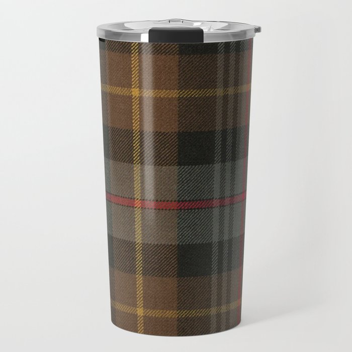 Vintage Brown Gray Tartan Plaid Pattern Travel Mug Gallery Image 1