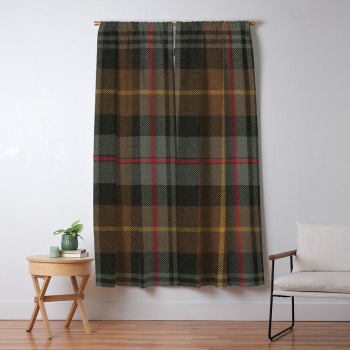 Vintage Brown Gray Tartan Plaid Pattern Window Curtain Gallery Image 1
