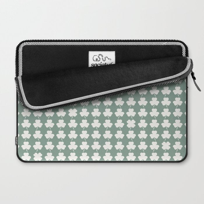 Clovers XXXIII Sage Green Botanical Pattern Laptop Sleeve Gallery Image 2