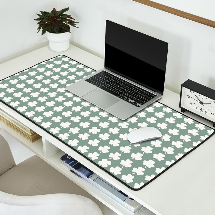 Clovers XXXIII Sage Green Botanical Pattern Desk Mat Gallery Image 2