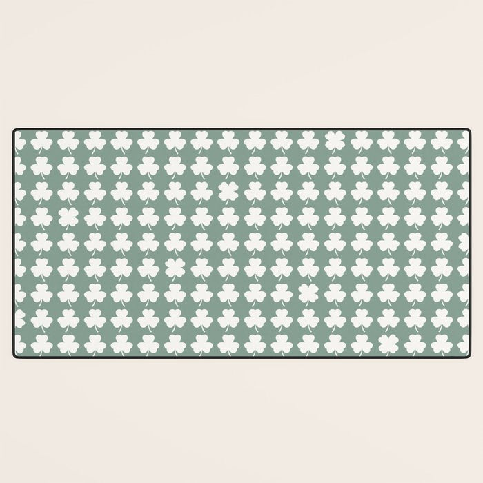 Clovers XXXIII Sage Green Botanical Pattern Desk Mat Gallery Image 3