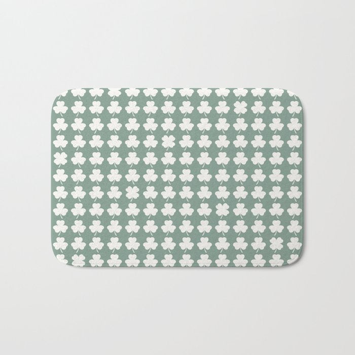 Clovers XXXIII Sage Green Botanical Pattern Bath Mat Gallery Image 1