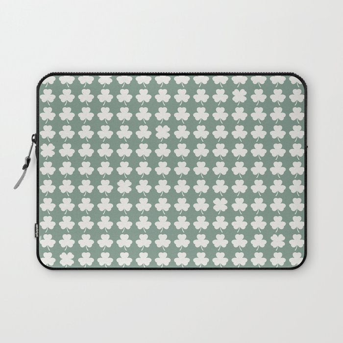 Clovers XXXIII Sage Green Botanical Pattern Laptop Sleeve Gallery Image 1