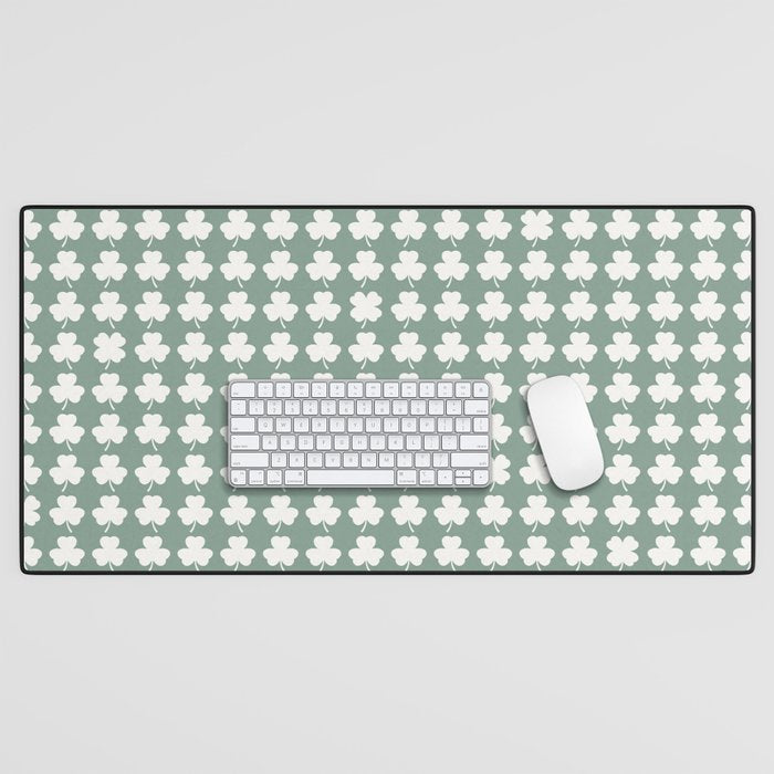 Clovers XXXIII Sage Green Botanical Pattern Desk Mat Gallery Image 1
