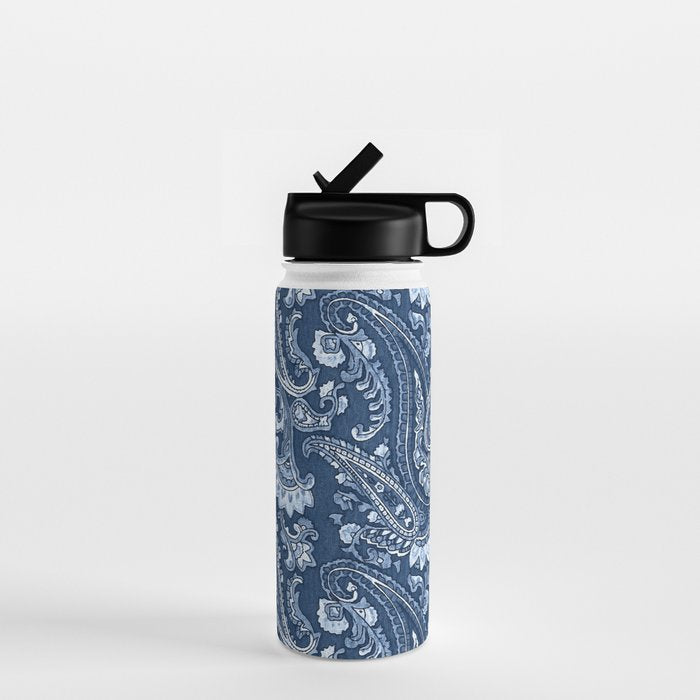 Blue indigo paisley Water Bottle Gallery Image 1