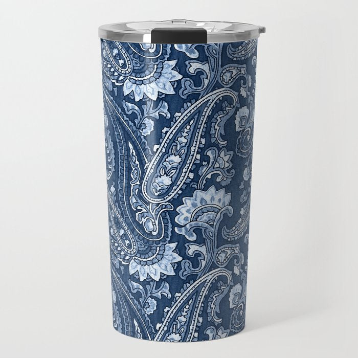 Blue indigo paisley Travel Mug Gallery Image 1
