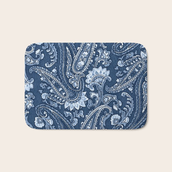 Blue indigo paisley Bath Mat Gallery Image 1