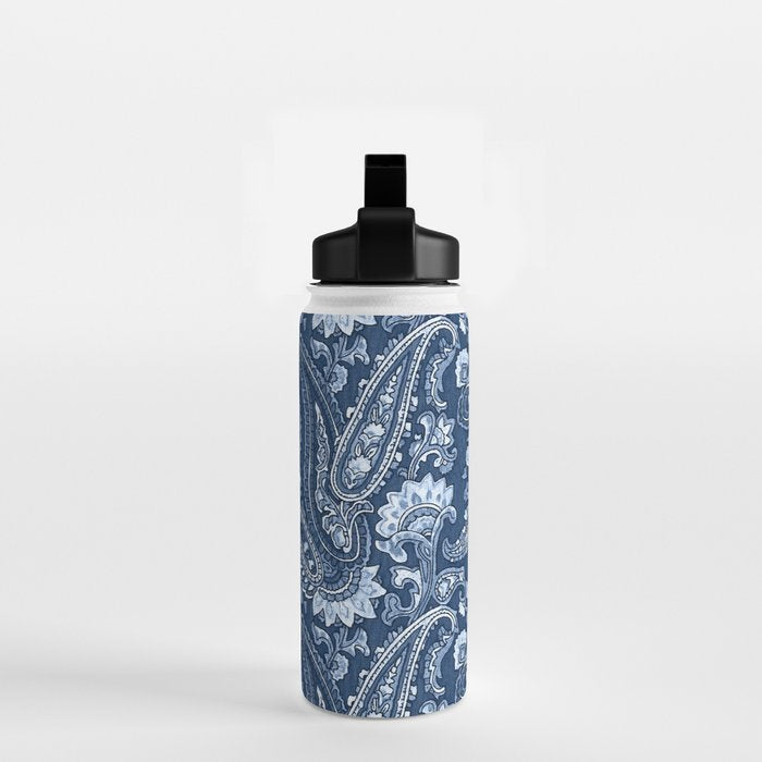 Blue indigo paisley Water Bottle Gallery Image 2