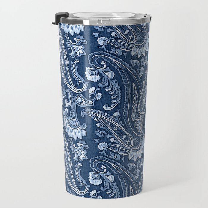 Blue indigo paisley Travel Mug Gallery Image 3