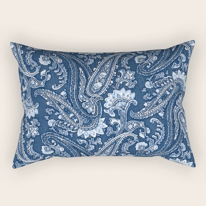 Blue indigo paisley Rectangular Pillow Gallery Image 1