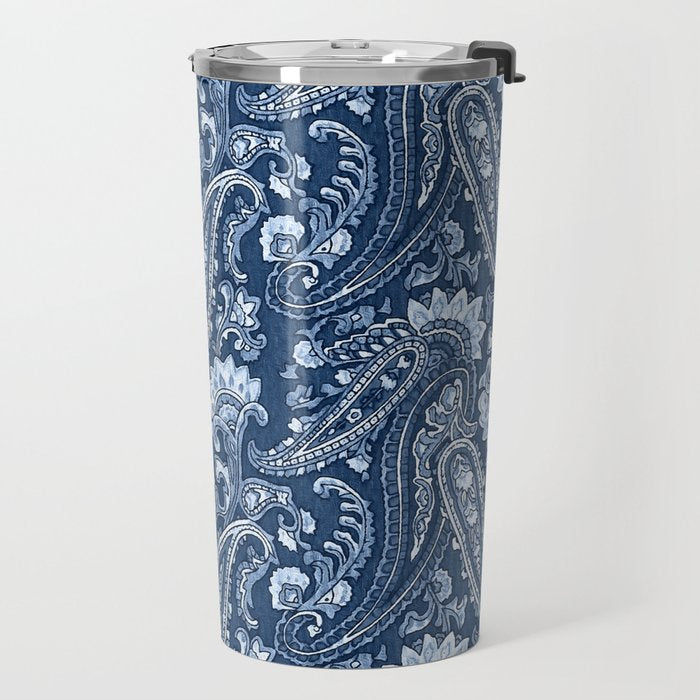 Blue indigo paisley Travel Mug Gallery Image 2