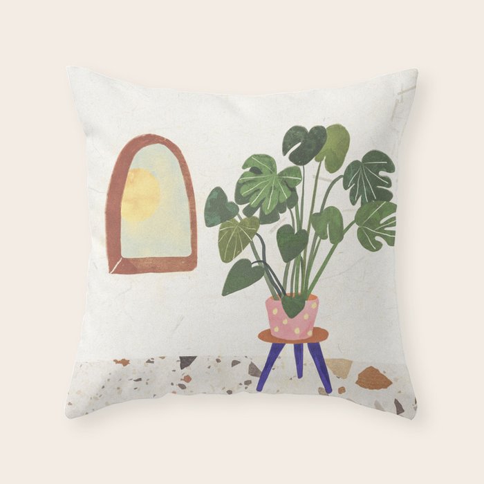 Marble Monstera Throw Pillow Gallery Image 6
