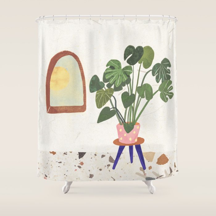 Marble Monstera Shower Curtain Gallery Image 1