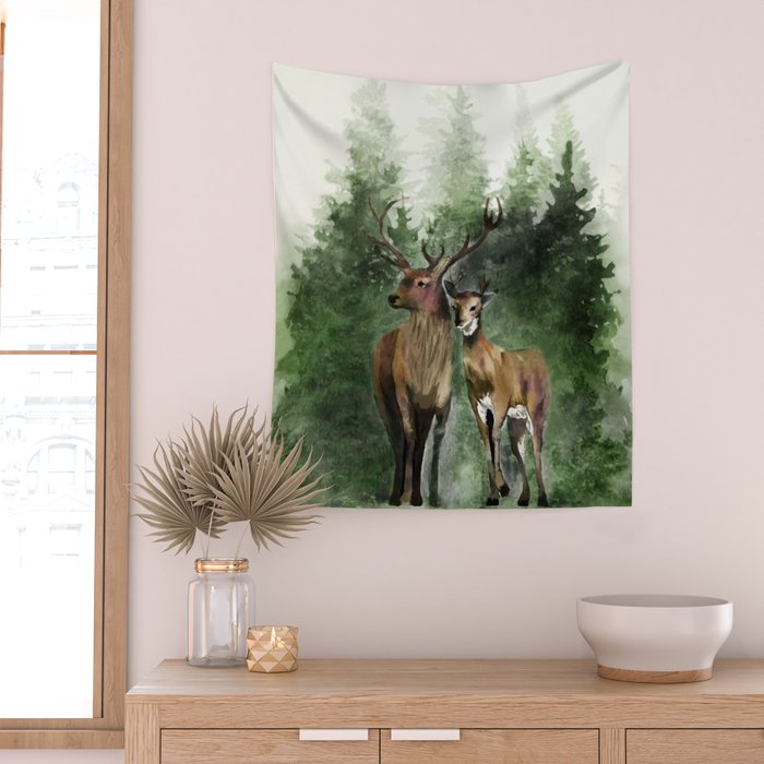 Deers in the Forest Wall Tapestry Gallery Image 2