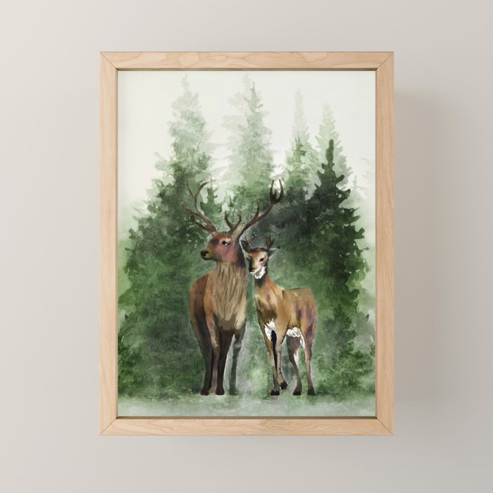Deers in the Forest Mini Art Print Gallery Image 1