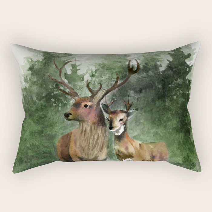 Deers in the Forest Rectangular Pillow Gallery Image 1