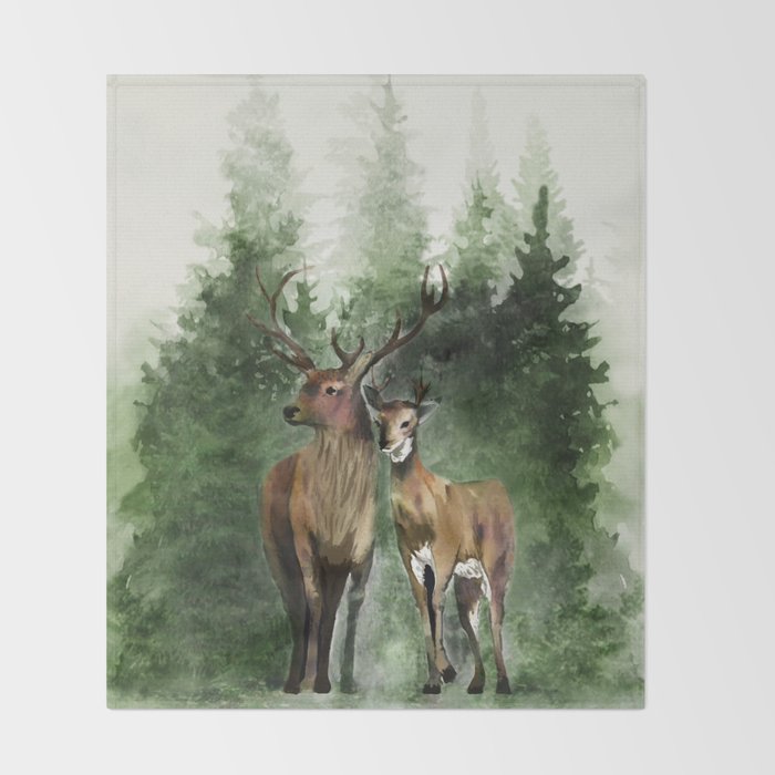 Deers in the Forest Throw Blanket Gallery Image 2