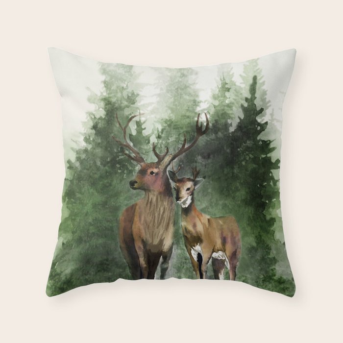 Deers in the Forest Throw Pillow Gallery Image 6