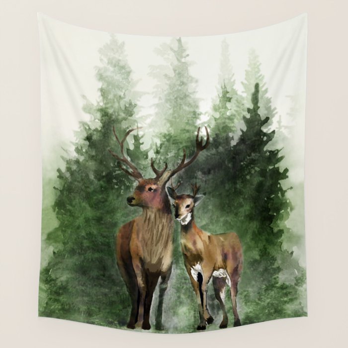 Deers in the Forest Wall Tapestry Gallery Image 4