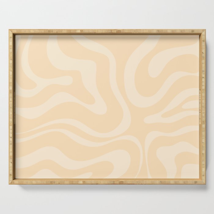 Modern Liquid Swirl Abstract Pattern in Pale Apricot Cream Serving Tray Gallery Image 1
