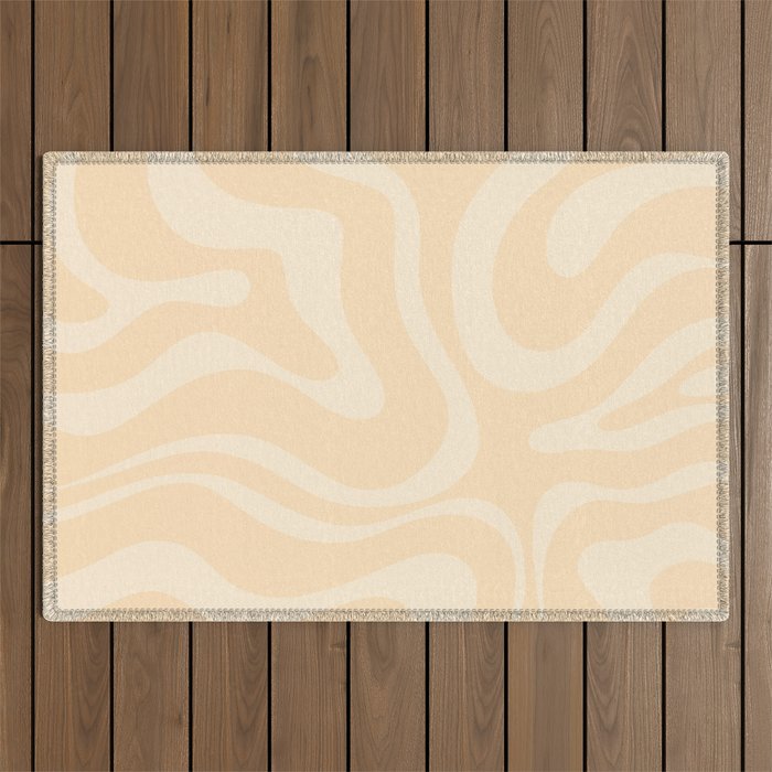 Modern Liquid Swirl Abstract Pattern in Pale Apricot Cream Outdoor Rug Gallery Image 1