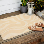 Modern Liquid Swirl Abstract Pattern in Pale Apricot Cream Outdoor Rug Gallery Image 2