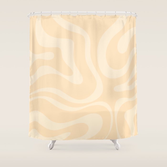 Modern Liquid Swirl Abstract Pattern in Pale Apricot Cream Shower Curtain Gallery Image 1